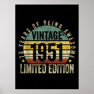 70 jaar oude geschenken 1951 geboortedag poster