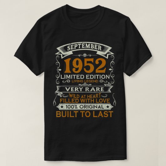70 jaar oude geschenken, september 1952 beperkte e t-shirt (Design voorkant)