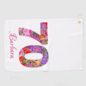 70 jaar verjaardagsfeestje bloemen roze golfhanddo golfhanddoek (Horizontaal)