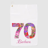 70 jaar verjaardagsfeestje bloemen roze golfhanddo golfhanddoek (Voorkant)