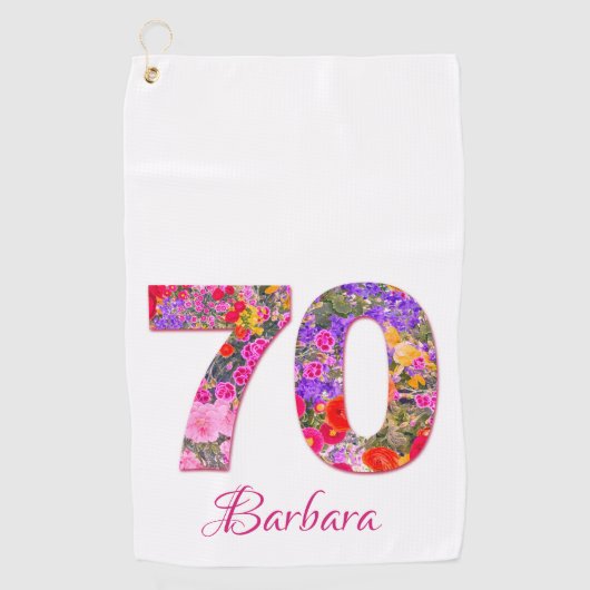 70 jaar verjaardagsfeestje bloemen roze golfhanddo golfhanddoek (Voorkant)