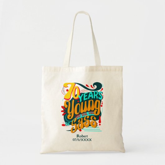 70 Jaren Jong Nog Vol Sass, Zeventigste Dag Tote Bag (Voorkant)