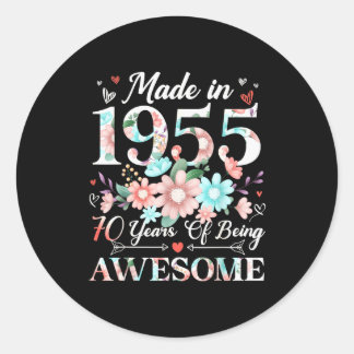 70-jarige vrouw gemaakt in 1955 bloemig 70ste verj ronde sticker