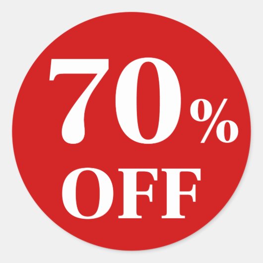 70% KORTING Rood Achtergrond Klassieke Ronde Stick Sticker (Voorkant)