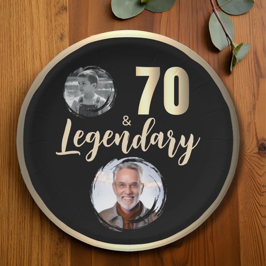 70 & Legendary 2 foto's 70e verjaardag goud Papieren Bordje