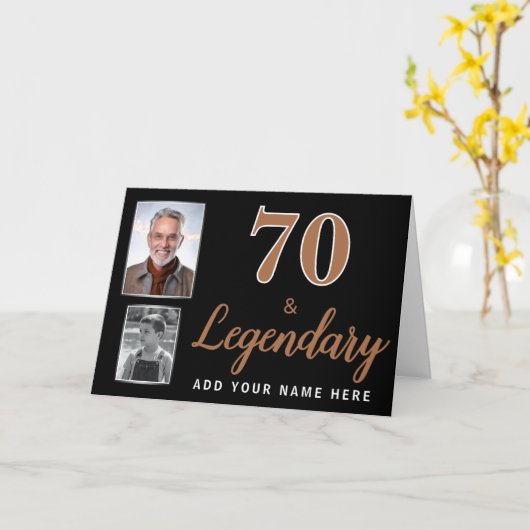 70 & Legendary 2 foto's 70ste verjaardag Kaart (Gele Bloem)