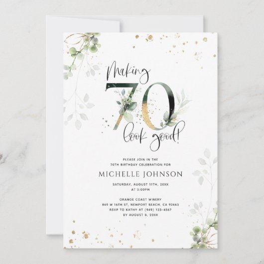 70 Lijken Goed Groen Goud Botanische Verjaardag Kaart (Voorkant)