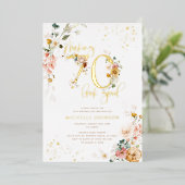 70-look Good Pink Floral Gold Folie Uitnodiging (Staand Voorkant)