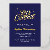 70 | Moderne goudmarine 70e verjaardag Folie Feestdagenkaart (Voorkant)