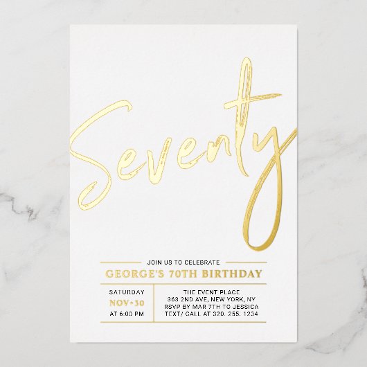 70 | Moderne goudprijs 70e verjaardag Folie IV Uitnodiging (Voorkant)