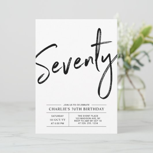 70 | Moderne uitnodiging van de 70e verjaardag van (Staand voorkant)