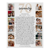 70 Reasons We Love You Birthday Keepsake Gift Perfect Poster (Voorkant)