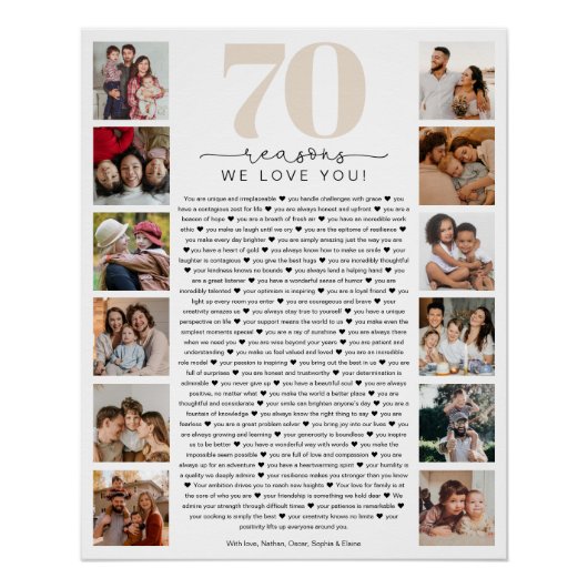 70 Reasons We Love You Birthday Keepsake Gift Perfect Poster (Voorkant)