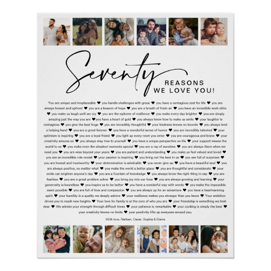 70 Reasons We Love You Birthday Photo Collage Perfect Poster (Voorkant)