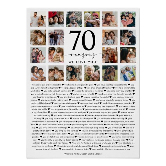 70 Reasons We Love You Photo Collage Keepsake Gift Perfect Poster (Voorkant)