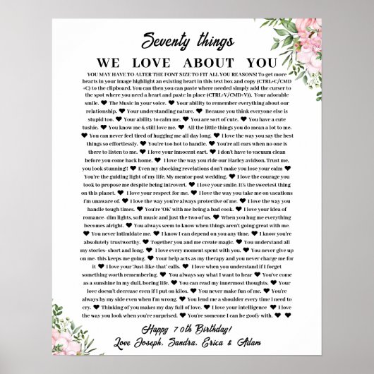 70 redenen waarom we van houden poster (Voorkant)