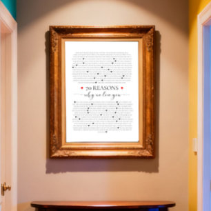 70 redenen waarom we van je houden 70e 60e verjaar poster