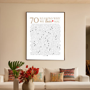70 redenen waarom we van je houden 70e 75e verjaar poster