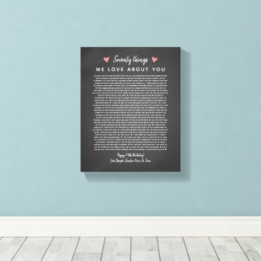 70 redenen waarom we van je houden verjaardagscade canvas afdruk (Insitu (Houten vloer))