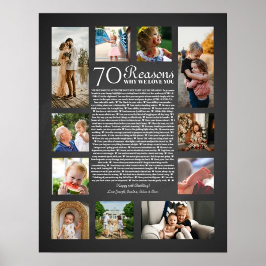 70 redenen waarom we van je houden verjaardagscade poster (Voorkant)