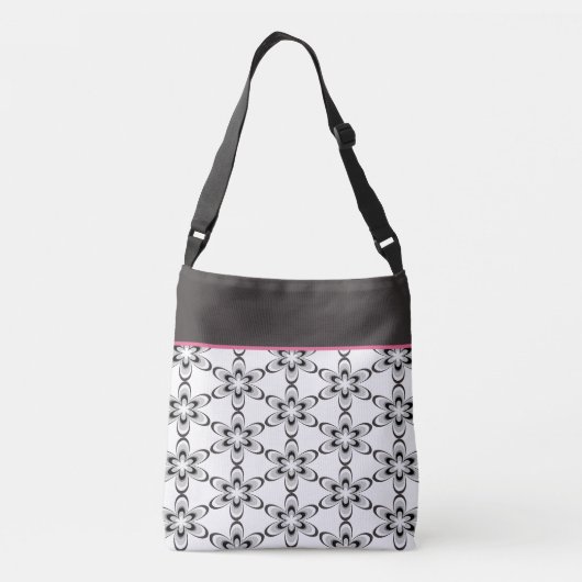 70 Retro Black en White Flower Power Crossbody Tas (Achterkant)