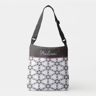 70 Retro Black en White Flower Power Crossbody Tas