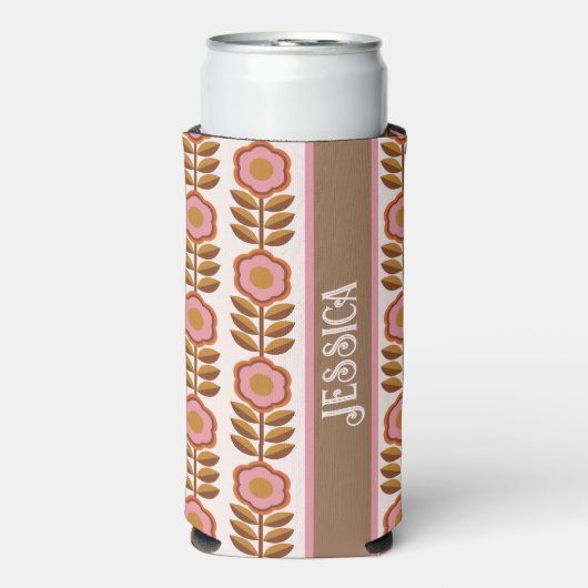 70 Retro roze bruine ventilatorvermogenspatroon Seltzer Blikjeskoeler (Seltzer Voorkant)