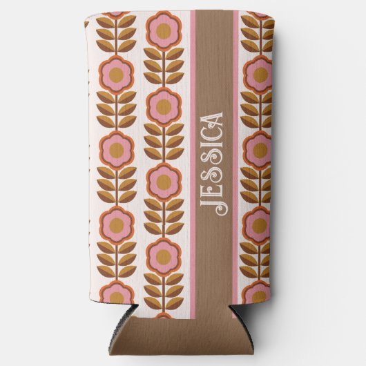 70 Retro roze bruine ventilatorvermogenspatroon Seltzer Blikjeskoeler (Voorkant)