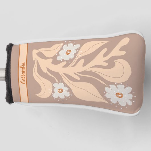 70 Retro White en Oranje ventilatorvermogen Golfheadcover (Voorkant)