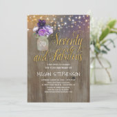 70 Rustieke Verjaardag - Paarse Bloemen Mason Jar  Kaart (Staand voorkant)