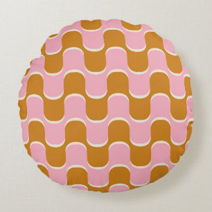 70 s retro vintage wavy pattern in gold and pinkwa rond kussen