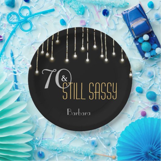 70 Sassy Black Silver Gold String Lights elegant Papieren Bordje (Feest)
