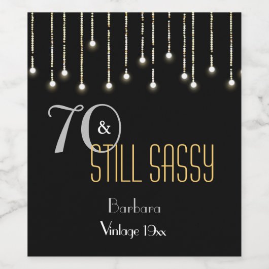 70 Sassy Zwart Zilver Goud String Lights Verjaarda Wijn Etiket (Enkel label)