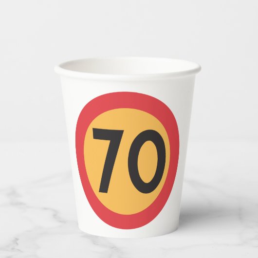 70 snelheidsbeperking verkeersbord papieren bekers (Voorkant)