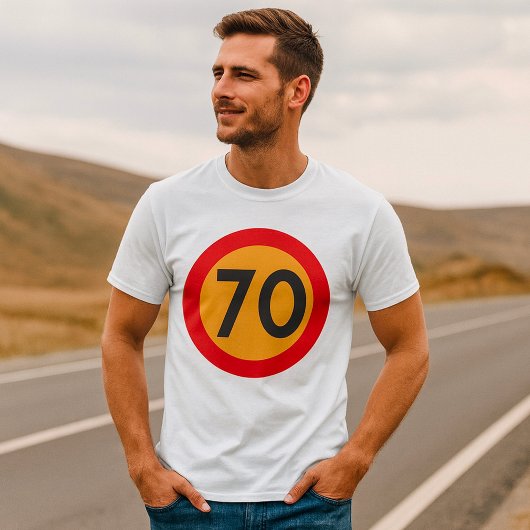 70 snelheidsbeperking verkeersbord t-shirt