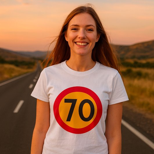 70 snelheidsbeperking verkeersbord t-shirt