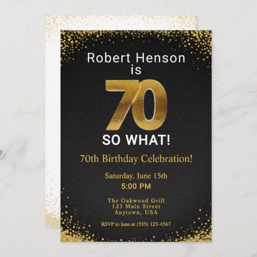 70 So What! Black Gold 70th Birthday Kaart (Voorkant / Achterkant)