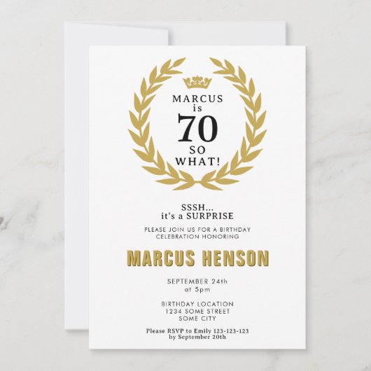 70 So What Funny Laurel Wreath 70th Birthday Kaart (Voorkant)