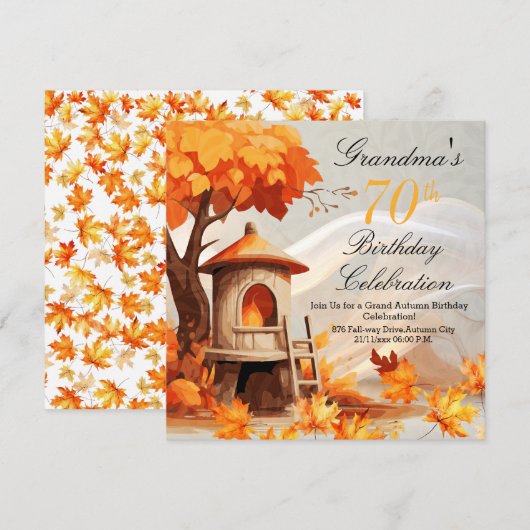 70 Uitnodiging voor herfst verjaardag (Voorkant / Achterkant)