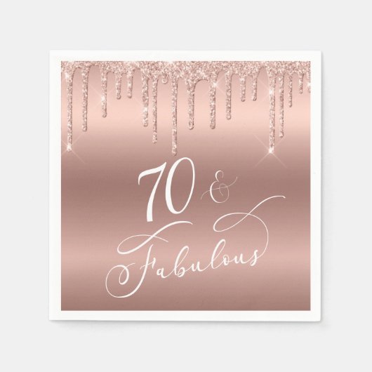 70 Uitstekend Roos Gouden Glitter 70e Verjaardagsf Servet (Voorkant)