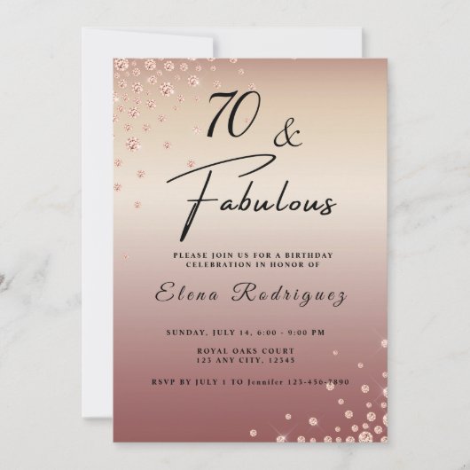 70 Uitstekend Roos Gouden Glitter Diamond Verjaard Kaart (Voorkant)