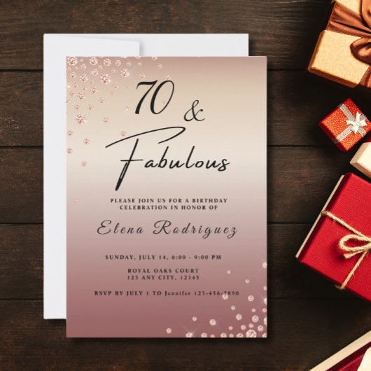 70 Uitstekend Roos Gouden Glitter Diamond Verjaard Kaart