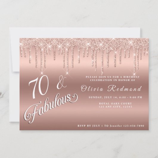 70 Uitstekend Roos Gouden Glitter Verjaardagsfeest Kaart (Voorkant)