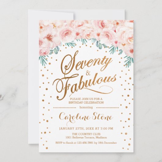 70 Uitstekend Verjaardagsfeest - Wit Goud Roze Kaart (Voorkant)