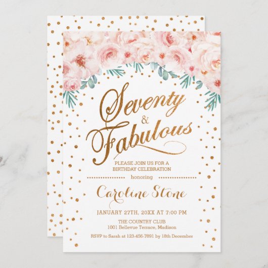 70 Uitstekend Verjaardagsfeest - Wit Goud Roze Kaart (Voorkant / Achterkant)