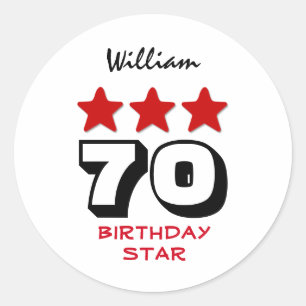 70 Verjaardagscadeau of ELKE LEEFTIJD Rode Sterren Ronde Sticker