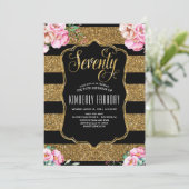 70 Verjaardagsfeest - Floral Gold Glam Kaart (Staand voorkant)