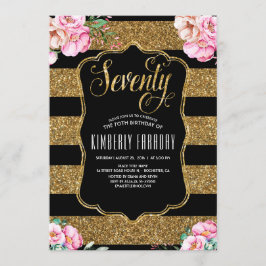 70 Verjaardagsfeest - Floral Gold Glam Kaart