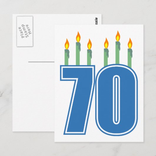 70 verjaardagskaarsen (blauw / groen) briefkaart (Voorkant / Achterkant)