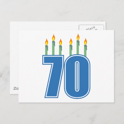 70 verjaardagskaarsen (blauw / groen) briefkaart (Voorkant / Achterkant)